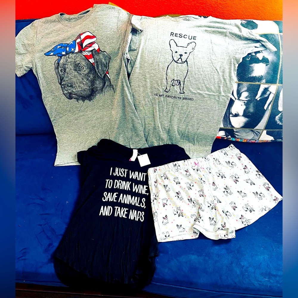 🔥NWT & LIKE NEW PET DOG LOVER LOUNGE T-SHIRT SHORT LOT OF 4 S/M BOSTON
